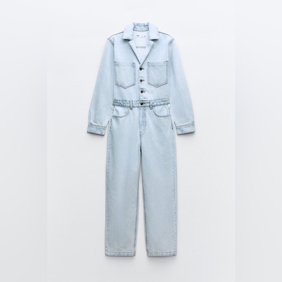 Zara jumpsuit romper onesie denim jeans light blue - Picture 7 of 10